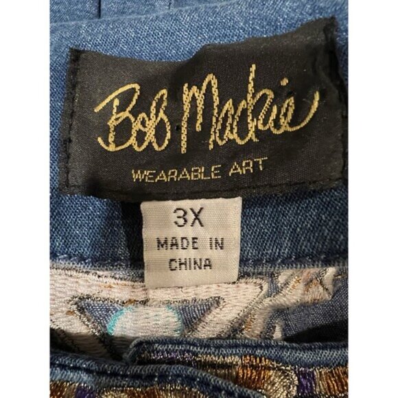 Bob Mackie Wearable Art Blue Embroidered Dream Catcher Button Up Jacket Plus  3X - Picture 7 of 8